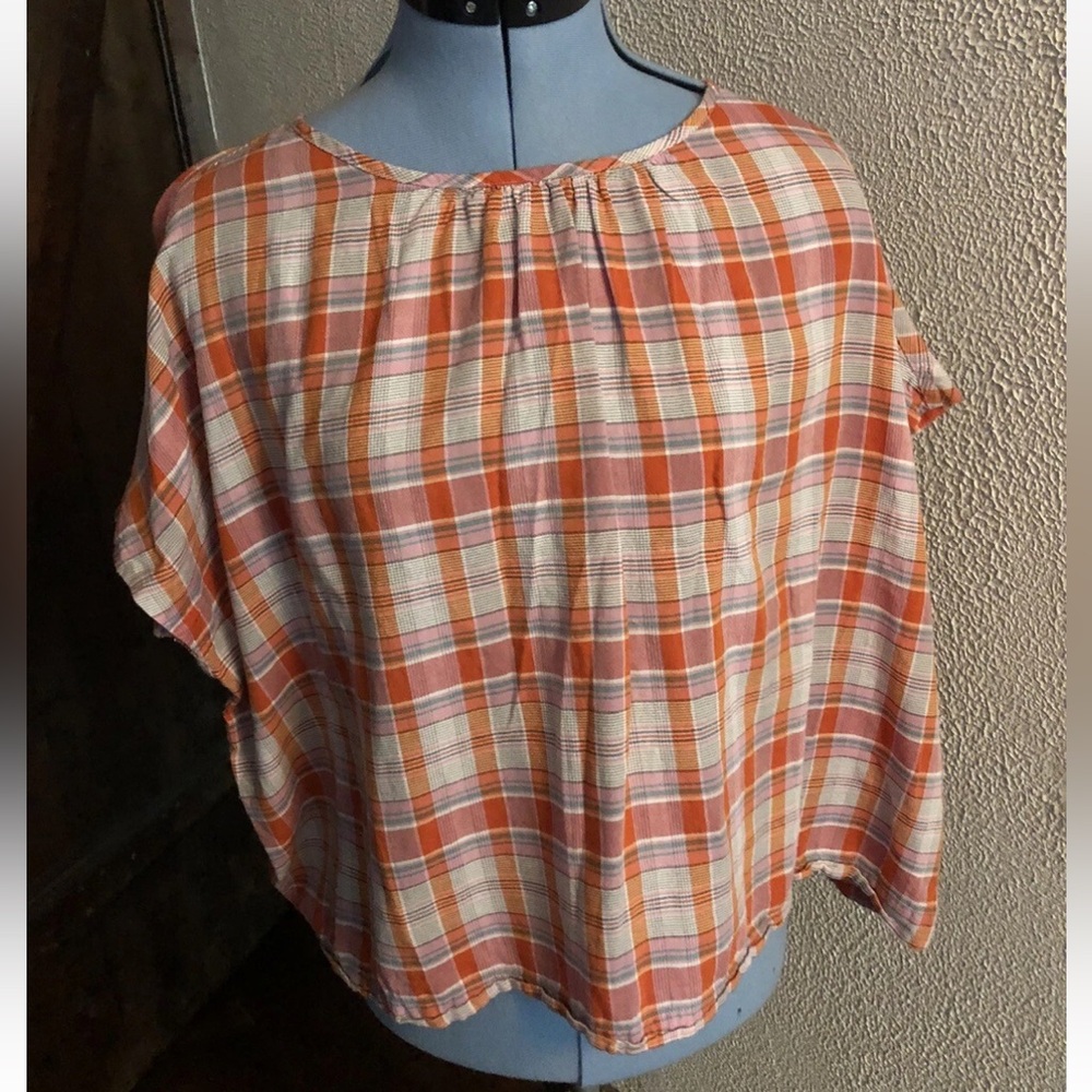 Madewell Orange and Cream Plaid Blouse